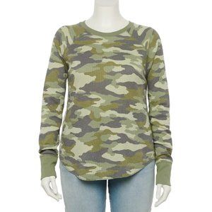 Juniors' Plus Size SO Thermal Raglan Top - Camo